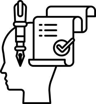Head with a pen on it and a piece of paper with a check mark on it Stock Illustration