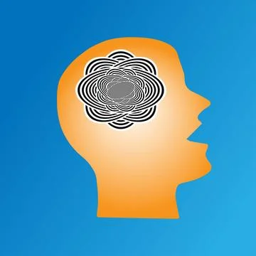 Head of a person with an abstract pattern inside symbol of confusion 스톡 일러스트