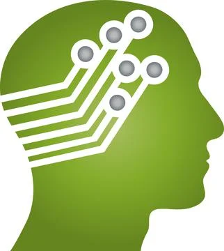 Head, person, robot, brain, memory, logo Illustrazione stock