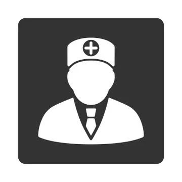 Head Physician Flat Button Stock Illustration