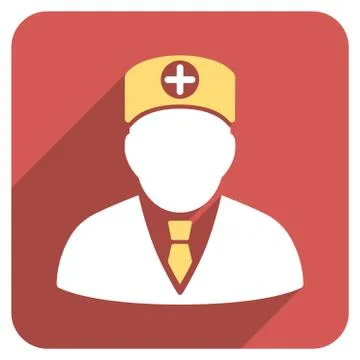 Head Physician Flat Rounded Square Icon with Long Shadow Stock Illustration