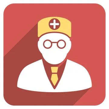 Head Physician Flat Rounded Square Icon with Long Shadow Illustrazione stock