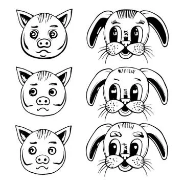 Head of a pig and a rabbit Stock Illustration