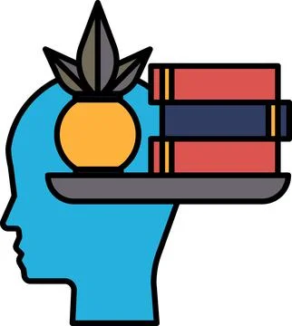 A head with a pineapple on top and a stack of books underneath Stock Illustration