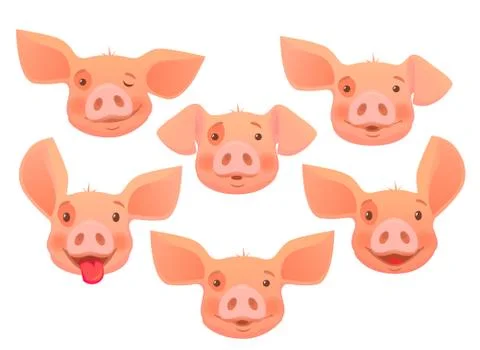 Head of pink pig -set Stock Illustration