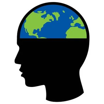 Head with planet earth as a brain, vector illustration Stock Illustration
