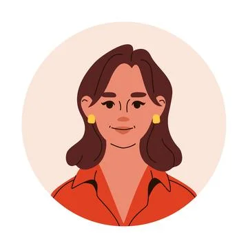 Head portrait of middle aged brown haired woman wearing red shirt. Avatar of  Stock Illustration