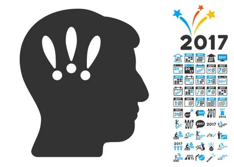 Head Problems Icon With 2017 Year Bonus Pictograms Stock Illustration