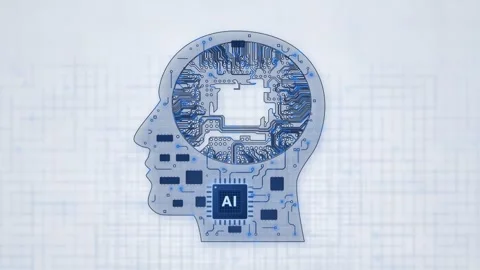 Head Profile Blue Circuit Board White Background Loop Video stock 343256687