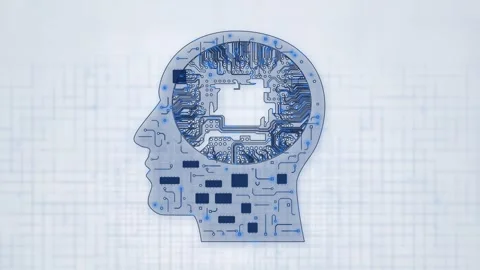 Head Profile Blue Trace Network White Loop Video stock 343256438