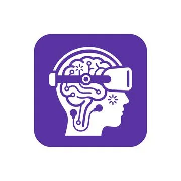Head profile with brain and VR headset, digital connections. Illustrazione stock