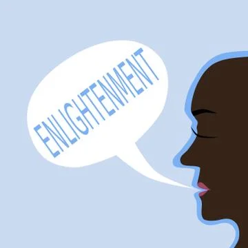 Head profile with communication bubble with blue inscription enlightenment. Stock Illustration
