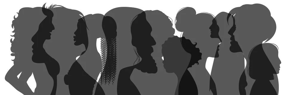 Head in profile. Consumer and employee people silhouettes. Student face chara Stock Illustration