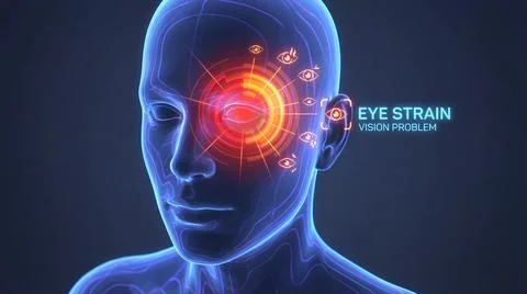 Head profile with eye highlighted and radiating pain or vision problem Stock Illustration