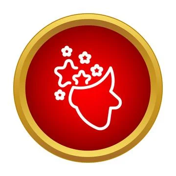 Head profile generating stars icon on red button Stock Illustration