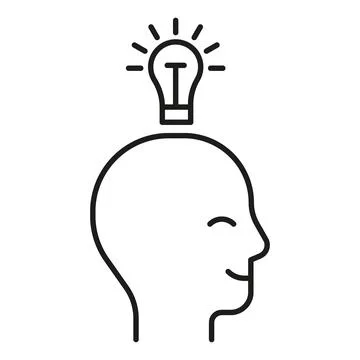 Head profile with think idea mind, line icon. Face with lightbulb. smart idea Illustrazione stock