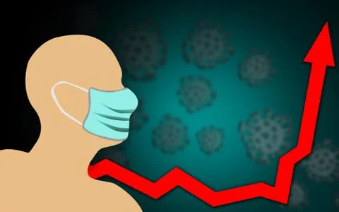Head with protective mask next to graph showing infection growth Illustrazione stock