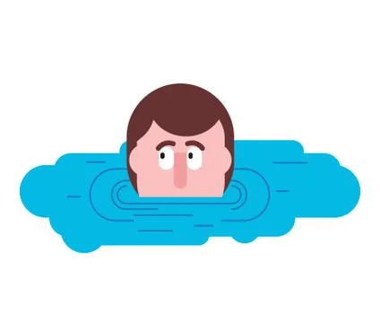 Head in Puddle. Man looks out of puddle. Stock Illustration