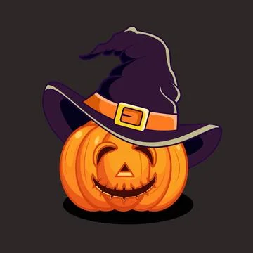 Head Pumpkin with Hat Witch Vector Illustration Isolated Design Stock Illustration