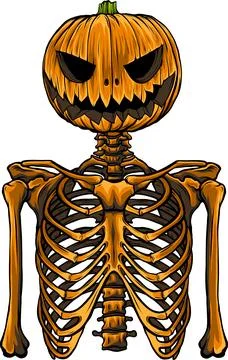 Head pumpkin on human skeleton. vector illustration on white background digital Stock Illustration