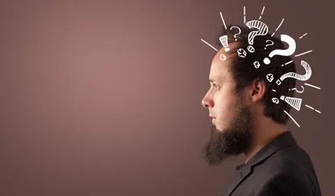 Head with question signs Stock Photos