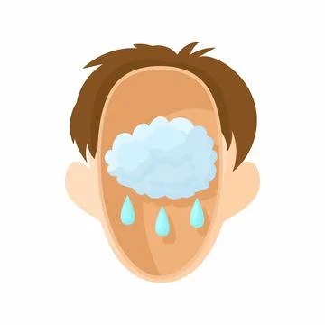Head with rain cloud icon, cartoon style Stock Illustration