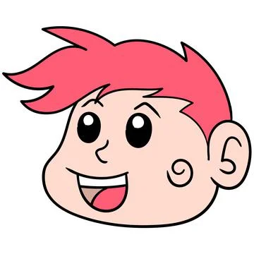 The head of the red haired boy with a smiling face. doodle icon drawing Stock-Illustration