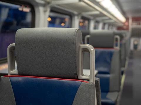 Head rest on seat in an empty train cabin Stock Photos