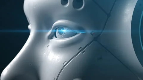 The head of the robot. the camera moves slowly from close-up to overall showi Video stock 171823048