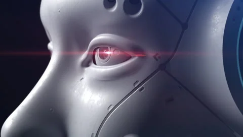 The head of the robot. the camera moves slowly from close-up to overall showi Stock Footage 171823103