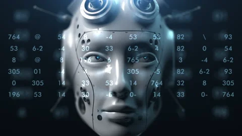 The head of the robot is intently studying and analyzing something. random nu Video stock 171822931