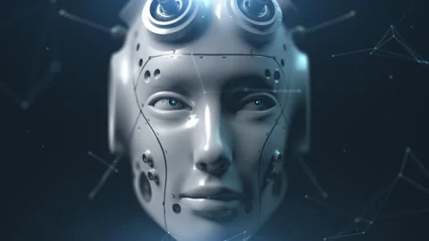 The head of the robot is intently studying and analyzing something. random nu Stock Footage 171822947