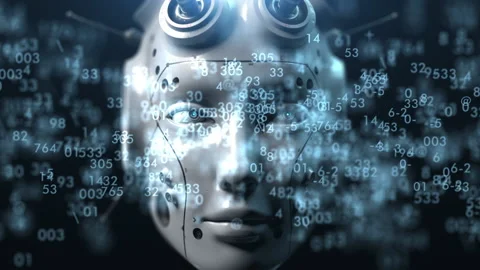The head of the robot is intently studying and analyzing something. random nu Stock-Footage 171822953
