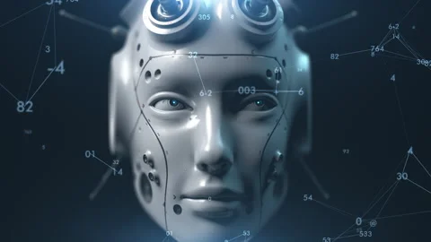 The head of the robot is intently studying and analyzing something. random nu Video stock 171822969