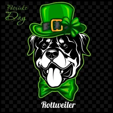 Head of a Rottweiler Dog and elements of St. Patricks Day. Vector illustration Stock Illustration
