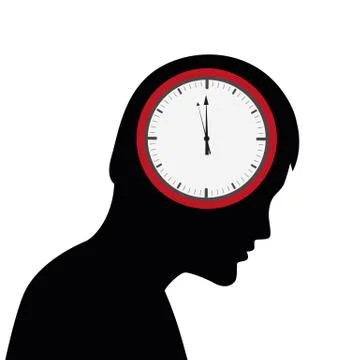 Head of a sad man with clock in the brain Stock-Illustration