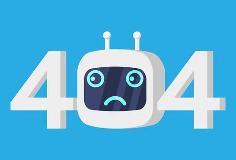 Head of Sad Robot, 404 Not Found Page. Stock Illustration