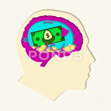 Head for Savings Cartoon Paper Cut Out Vector Graphic Illustration Stock Illustration