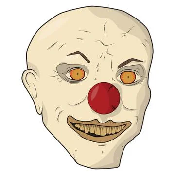 Head scary clown. Vector illustration. The bald man smiles yellow teeth. Illustrazione stock