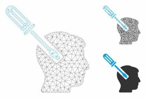 Head Screwdriver Tuning Vector Mesh Network Model and Triangle Mosaic Icon Stock Illustration