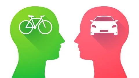 Head set with a bicycle and a car Illustrazione stock