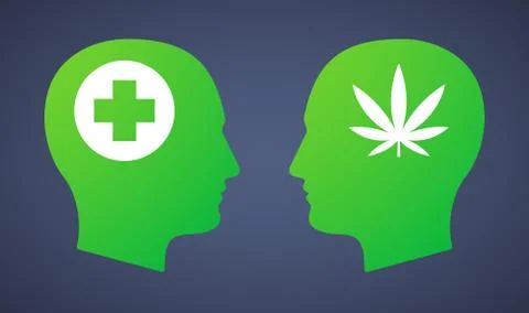 Head set with a marijuana leaf and a pharmacy sign Stock Illustration