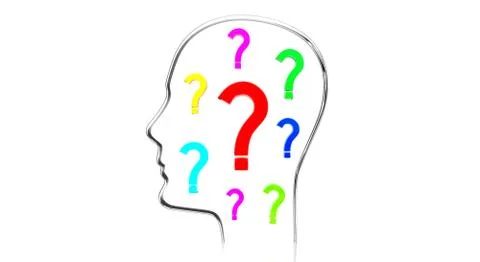 Head shape, question marks - 3D illustration 스톡 일러스트