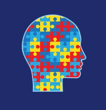 Head-shaped puzzles. Blue background. Stock Illustration