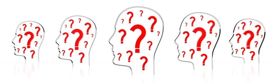 Head shapes, question marks - 3D illustration イラスト素材