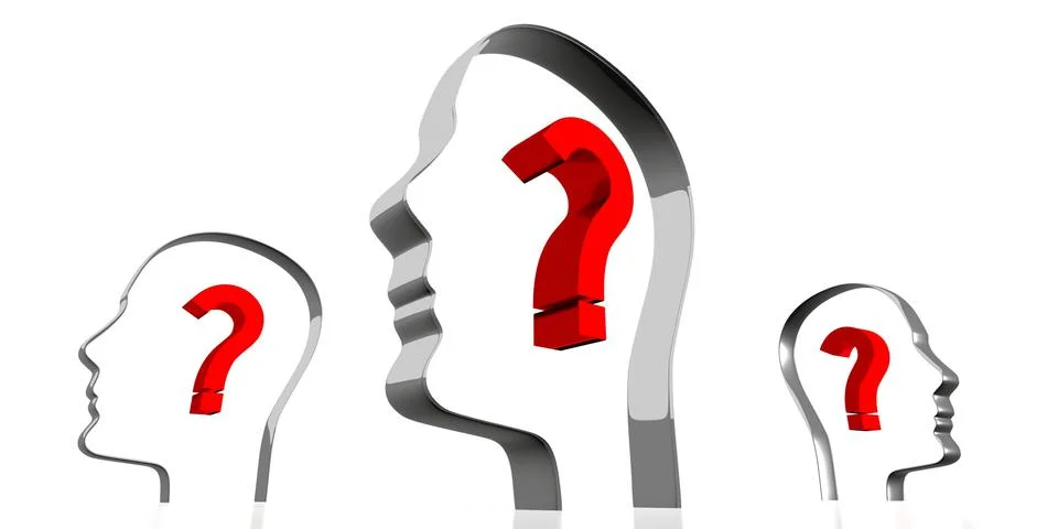Head shapes, question marks - 3D illustration イラスト素材