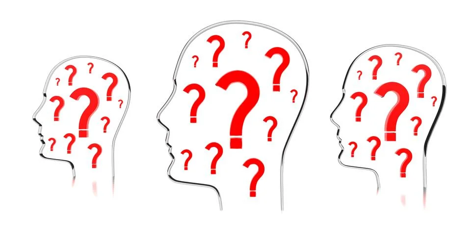 Head shapes, question marks - 3D illustration 스톡 일러스트