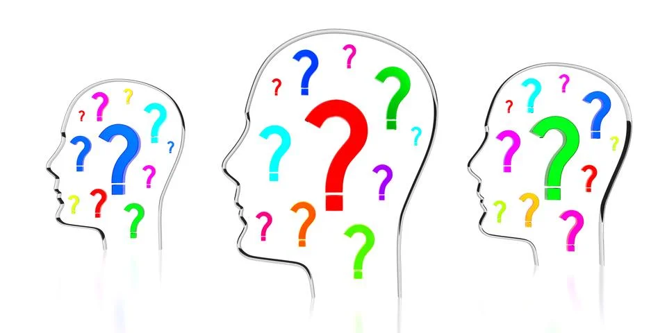 Head shapes, question marks - 3D illustration 스톡 일러스트