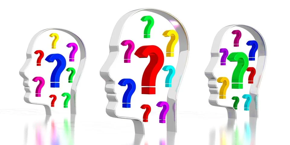 Head shapes, question marks - 3D illustration Stockillustratie