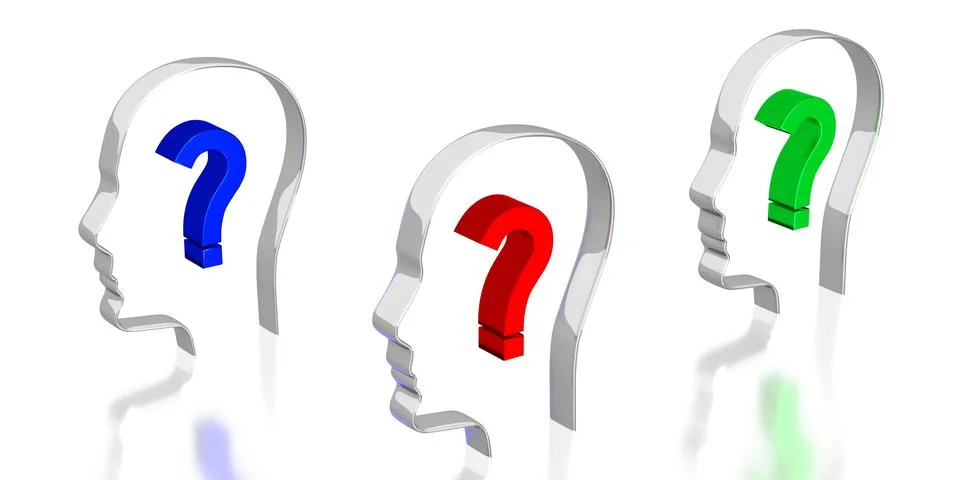 Head shapes, question marks - 3D illustration Stock Illustration